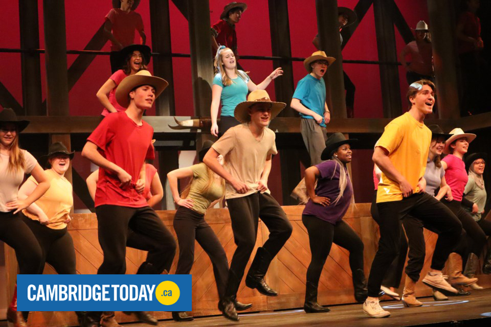 High school students from all over the region rehearse Footloose on stage at the St. Jacobs Country Playhouse